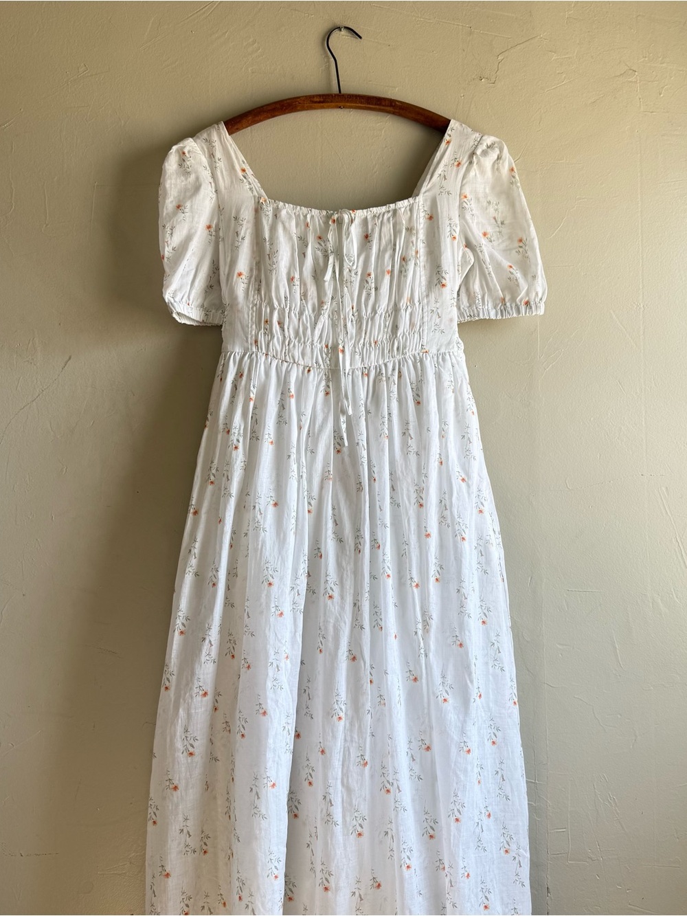 White Floral Puff Sleeve Maxi Dress with Smocked Waist